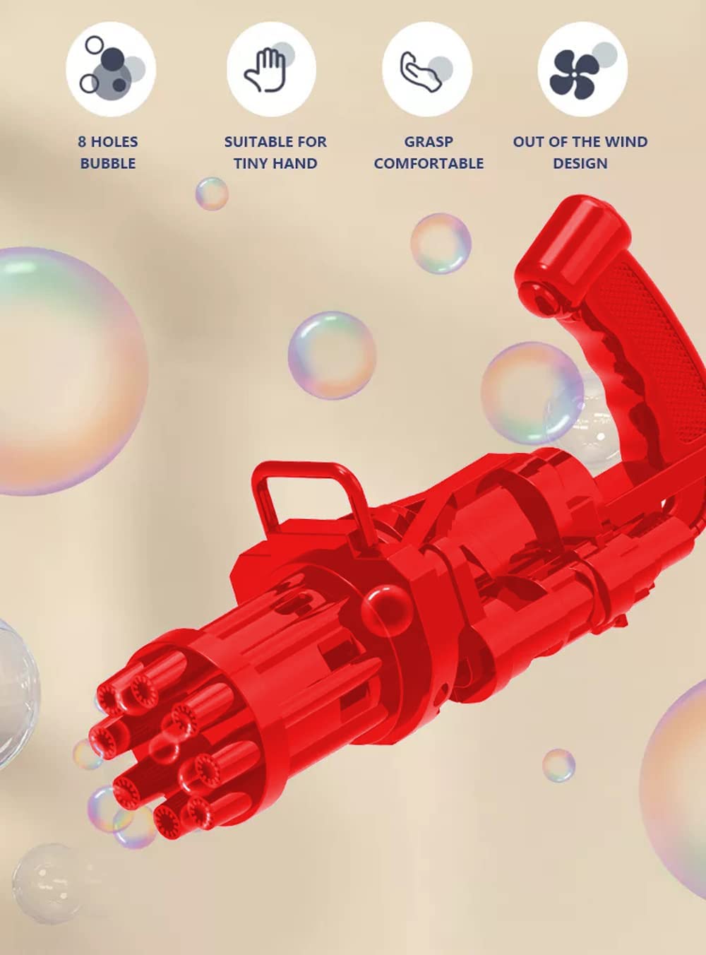 8 Hole Electric Gatling Bubble Gun with Soap Solution Indoor and Outdoor Toys