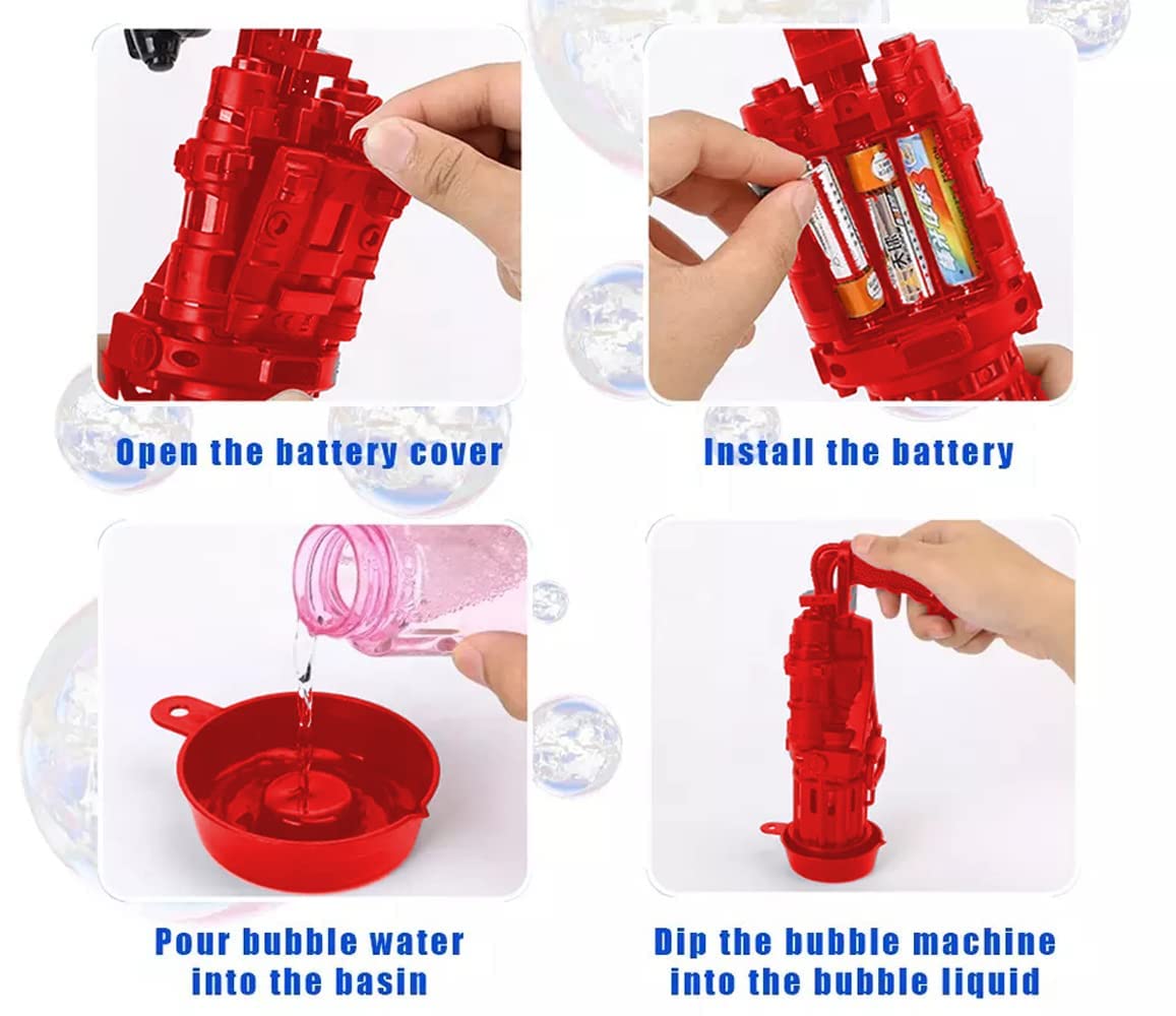 8 Hole Electric Gatling Bubble Gun with Soap Solution Indoor and Outdoor Toys