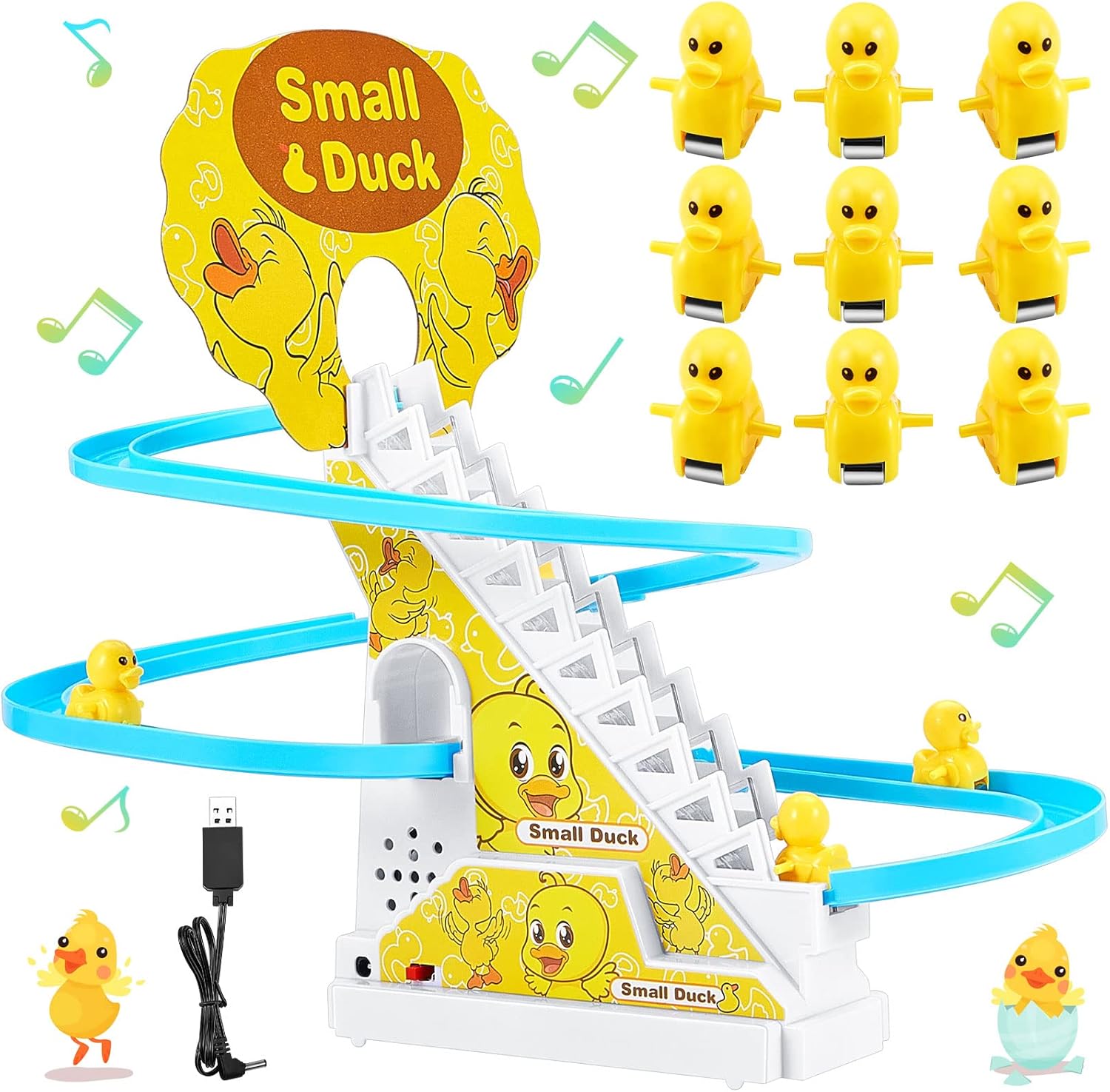 Small Duck Climbing Stairs Duck Roller Electric Track Slide Stairs Coaster Toys