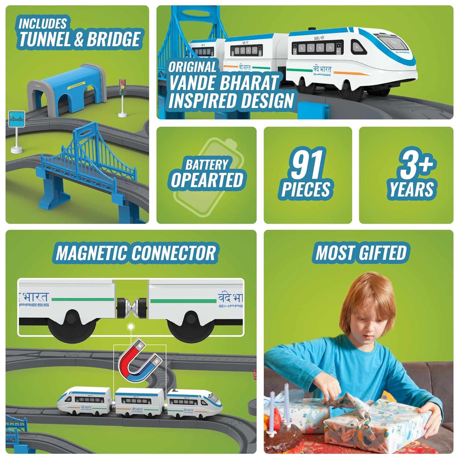 Vande Bharat Express Toy Train Set - 91 Piece Battery-Operated Railway Set | Indian City Train Set